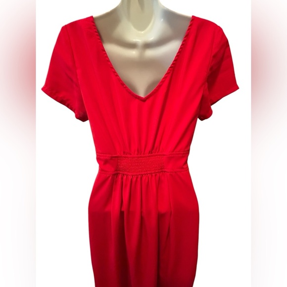eShakti Custom Red Wrap Dress Sz 6 Short Sleeve Bow Accent Lined - Picture 6 of 7